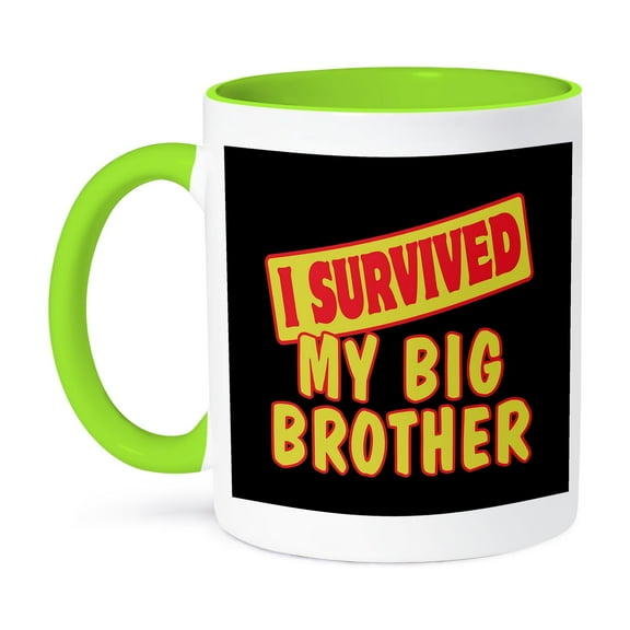 3dRose, I Survived My Big Brother Survial Pride And Humor Design, 15oz Two-Tone Green Mug