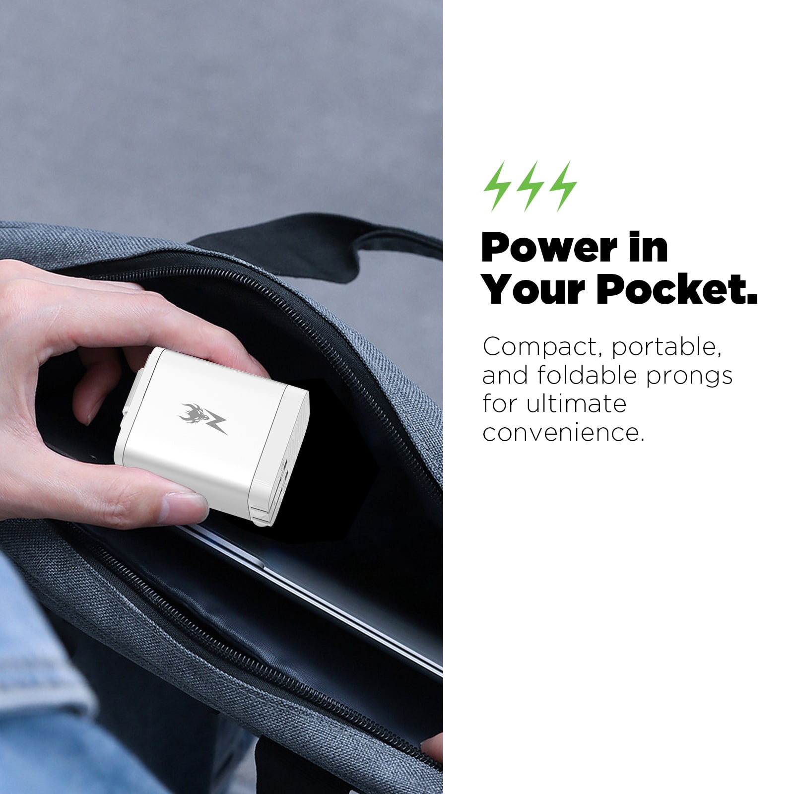 MyBat Pro  PowerSurge 40W+ Dual-Port GaN Charger with Retractable USB-C Cable - White