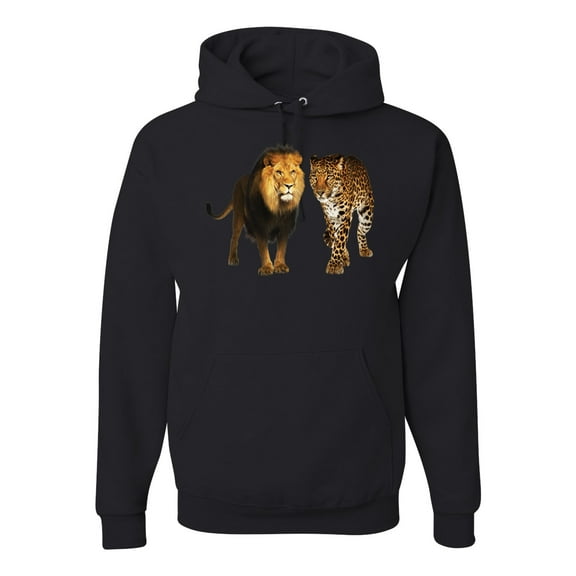 Wild African Lion and Cheetah Fashion Graphic Hoodie Sweatshirt, Black, Small