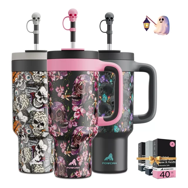 Powcan Vaso Térmico Skull Con Pajita 2 En 1 40oz