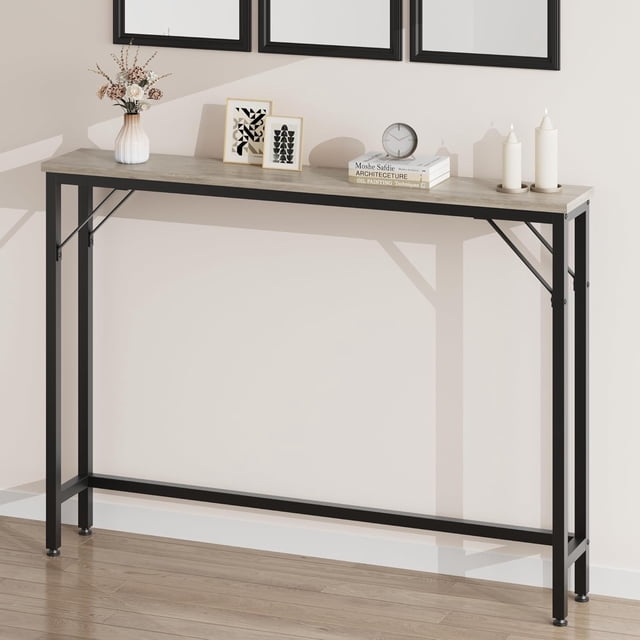 IdeaHouse 5.9" Narrow Sofa Table, Color Block Skinny Console Table, Slim Behind Couch Table for Living Room, Entryway, Hallway, Foyer - Grey
