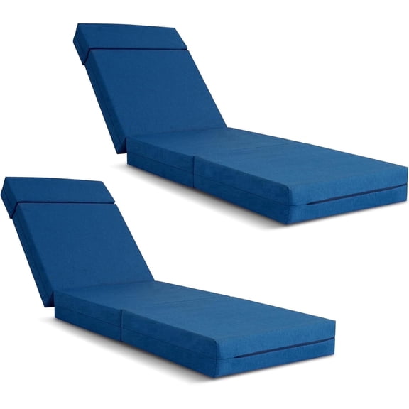 Zikebtuy 2 Pcs Chaise Lounge Cushions 72x21x5 inch Thick Waterproof Outdoor Furniture Cushions with Removable Cover Blue