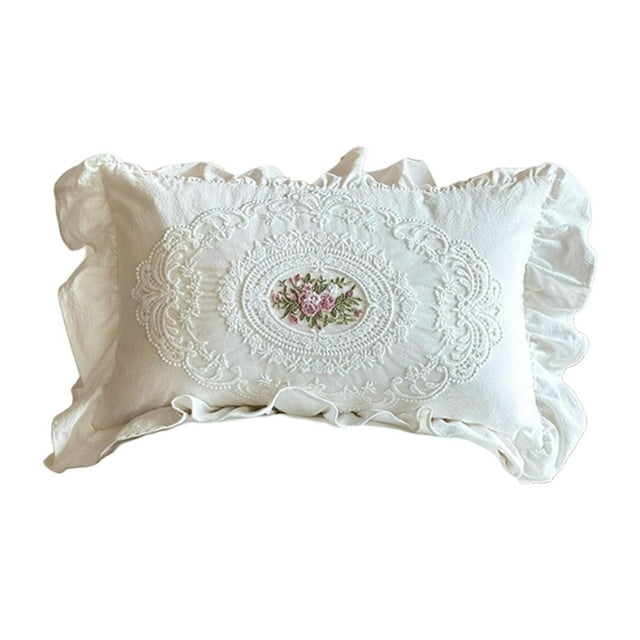 Cojín decorativo, cojín de cama, elegante, hecho a mano, rústico, estilo granja francés, estampado floral bohemio, cojín con volantes para sofá, silló rectángulo