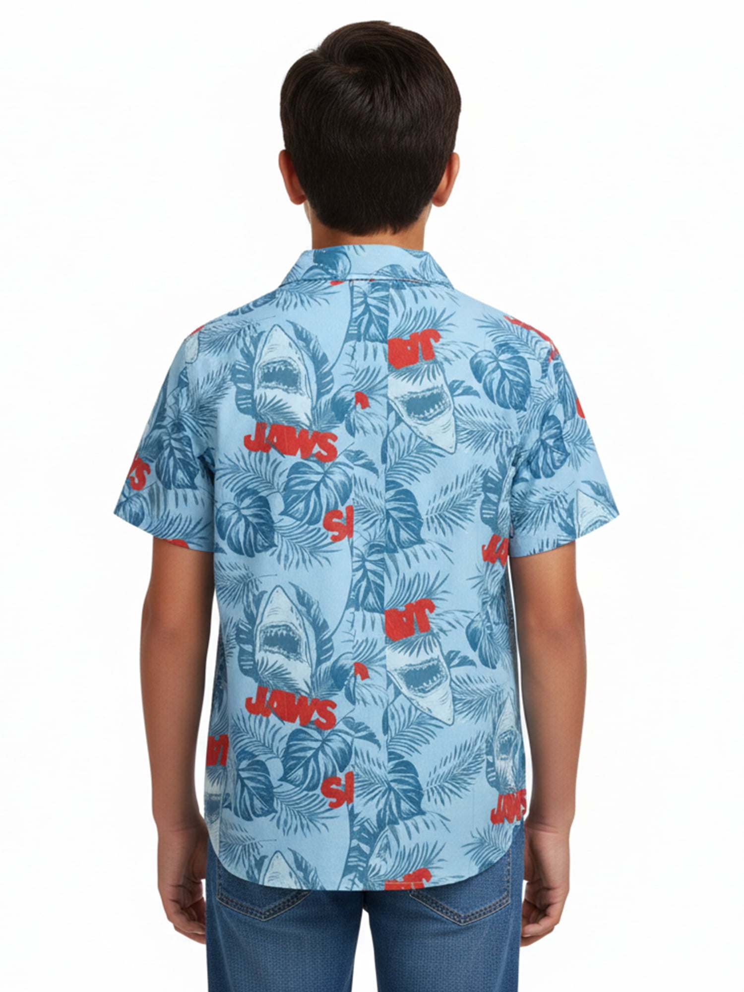 Jaws Boys Cotton Graphic Button Up Shirt with Short Sleeves, Sizes 4-18