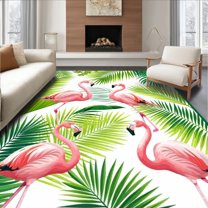 Flatwoven High Traffic Area Rug, Tropical Playful Flamingo Aesthetic, Non Slip, Stain Resistant, Washable Area Rugs for Living Room, Bedroom(Pink, 4X6)
