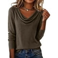 thumbnail image 2 of acuever Brown Women's Pullover Sweater Women's Cowl Neck Sweaters Lightweight Long Sleeve Sweater Basic Knit Pullover Tops Fall Winter Trendy Outfits, 2 of 6