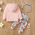 thumbnail image 3 of Infant Baby Girl Clothes Baby Girls Outfits Long Sleeve Hooded Tops Floral Pants Headband 3PCS Clothing Set Pink 6-9 Months, 3 of 8