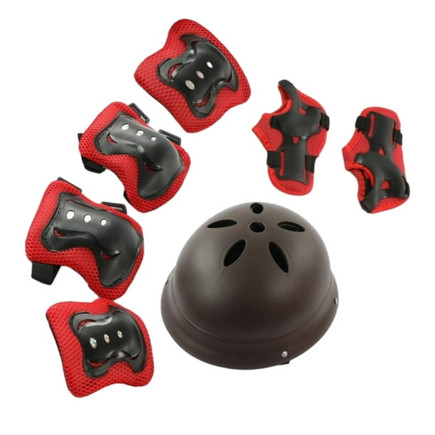Casco para niños, coderas, muñequeras, rodilleras para monopatín, casco ajustable ligero para patinar en bicicleta de carretera al aire libre marrón