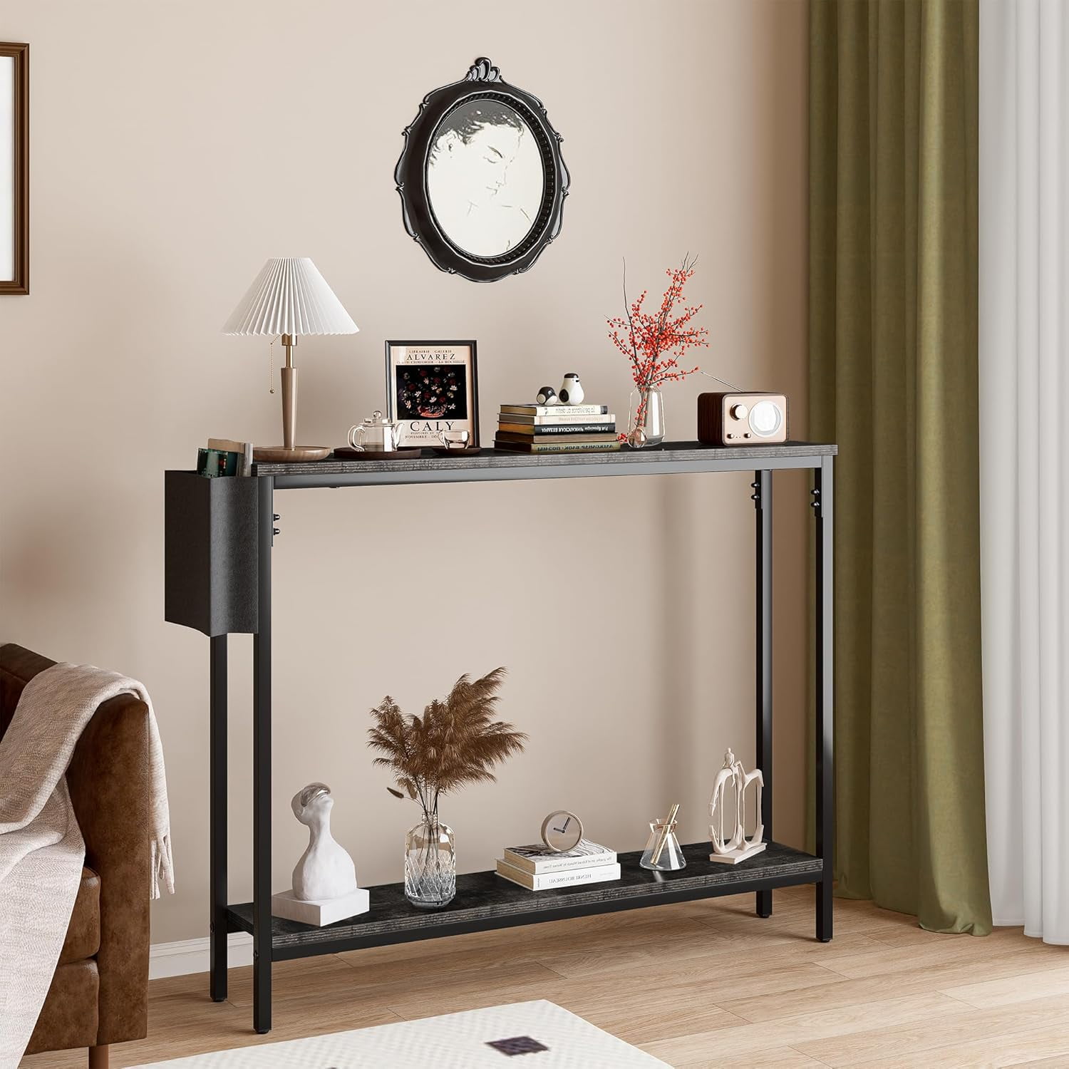 Frmobepts Console Table for Entryway, 2 Tier Entryway Table Bookshelf Accent Table With Storage Shelf Living Room Entry Hall Foyer Table Furniture, Black