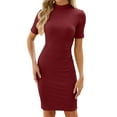 thumbnail image 5 of Deago Women's Summer Short Sleeve Ruched Casual Sundress Crew Neck Midi Bodycon T Shirt Dress (Red, 2XL), 5 of 10