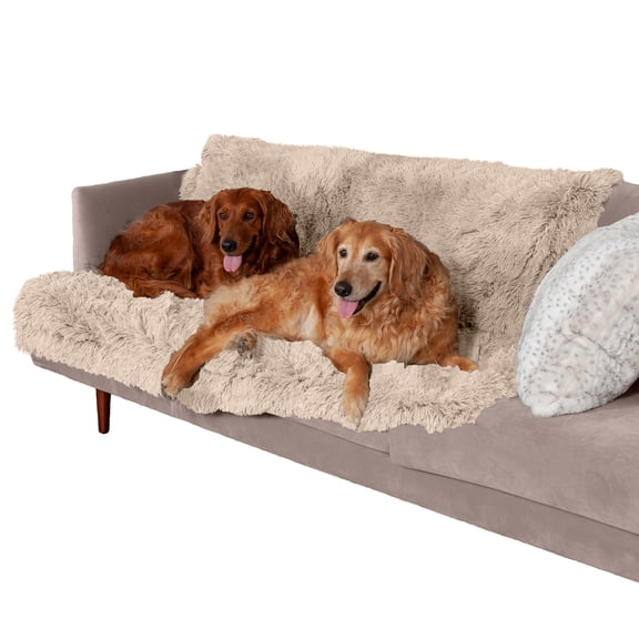 FurHaven Waterproof Throw Blanket For Dogs & Indoor Cats, Reversible Protective Pet Blanket, Extra Large, Long Faux Fur & Velvet, Taupe