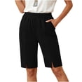 thumbnail image 5 of Elvqul Lounge Shorts for Women Bermuda Shorts with Pockets Summer Dressy Casual Cotton Mid-Rise Wide-Leg Womens Shorts Knee Length, 5 of 9