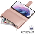 thumbnail image 4 of Wallet Case for Samsung Galaxy S21 Ultra, Premium Vintage PU Leather Magnetic Closure Handbag Zipper Pocket Case Kickstand Card Holder Slot Wrist Strap TPU Shockproof Flip Case -Daisy Rosegold, 4 of 8
