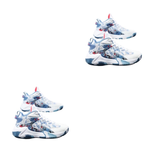 Qarigey Zapatillas de baloncesto para hombre, zapatillas transpirables, antideslizantes, para parejas, profesionales, deportes al aire libre, Blanco azul treinta y siete 2Conjunto