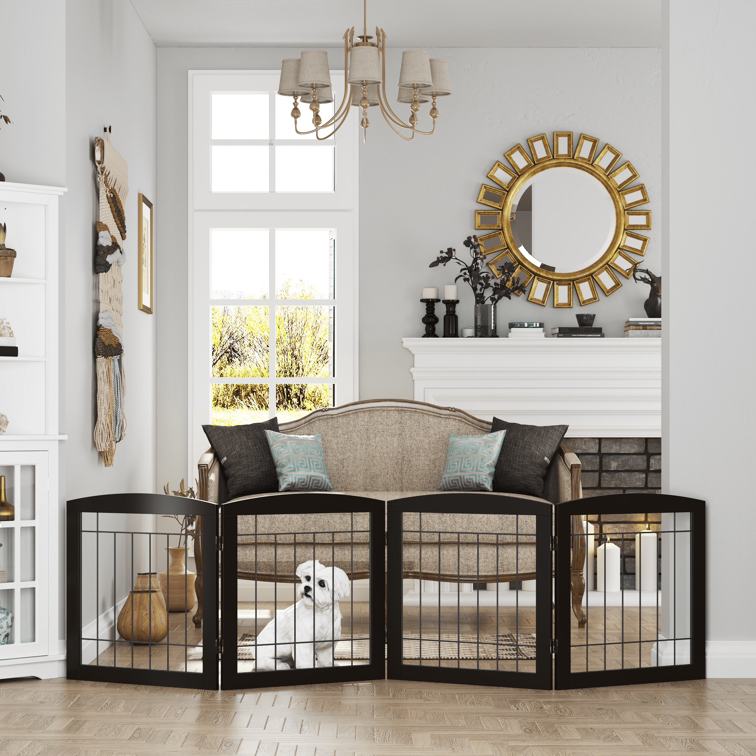 STAROUS Esspresso Foldable Pet Gate,Secure Indoor Barrier, Ideal for Doorways, Stairs, and Wide Openings - 80" Wide, 24" Height, 4 Panels