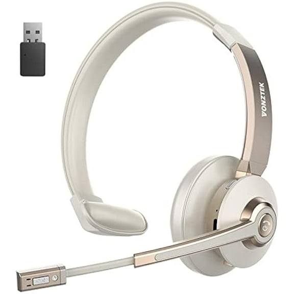 Wireless Headset, Bluetooth Headphones with Microphone Noise Canceling & Mute, Trucker Bluetooth Headset with USB Dongle for Cell Phone Computer Zoom Meetings Office Remote Work Call Center