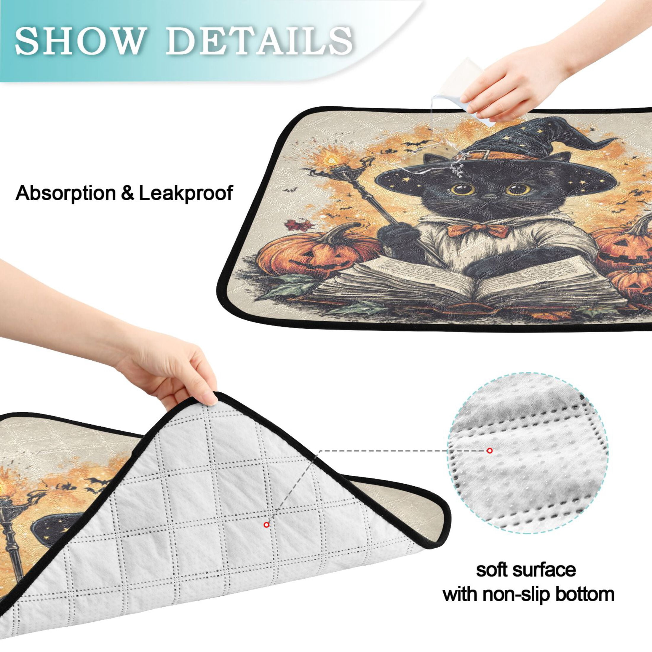 Washable Pet Pee Pads with Super Absorbent Reusable Training Pads for Dogs & Cats Black Cat