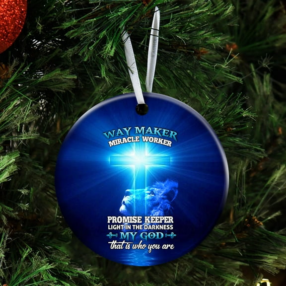 Christmas Ornaments, My God Way Maker Miracle Worker Ceramic Ornaments, Christmas Tree Decorations - Circle, 1 Pcs