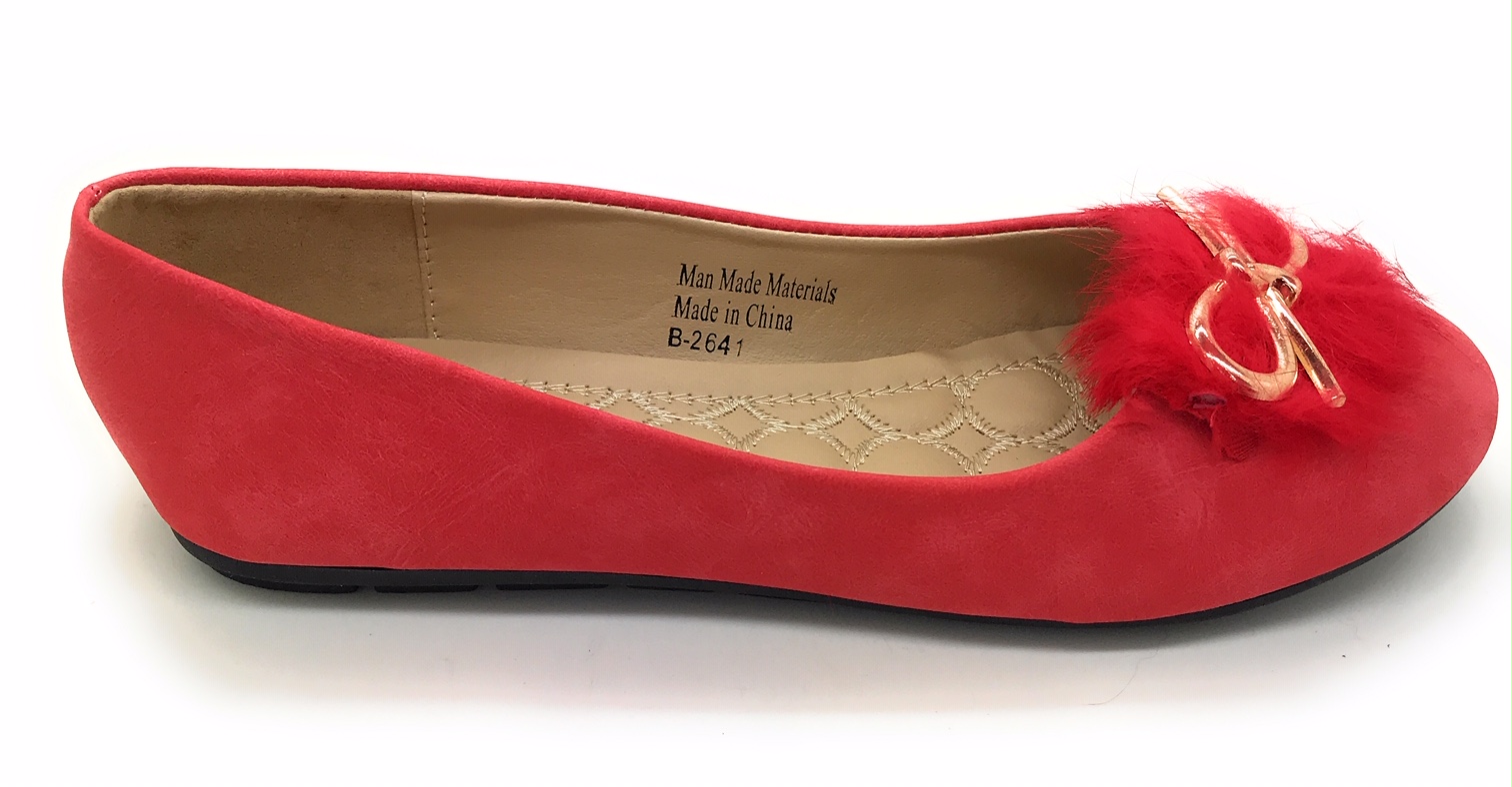 Victoria K Gold Bow Faux Fur Trim Ballerina Flats (Women)
