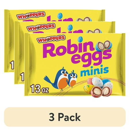 (3 pack) WHOPPERS Robin Eggs Minis Malted Milk Balls, Easter Candy Bag, 13 oz