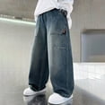 thumbnail image 2 of TOWED22 Boys Baggy Jeans Casual Baggy Straight Leg Denim Sweatpants Elastic Waist Loose Wide Leg Jean Pants with Pocket(Blue,12-14 Y), 2 of 7