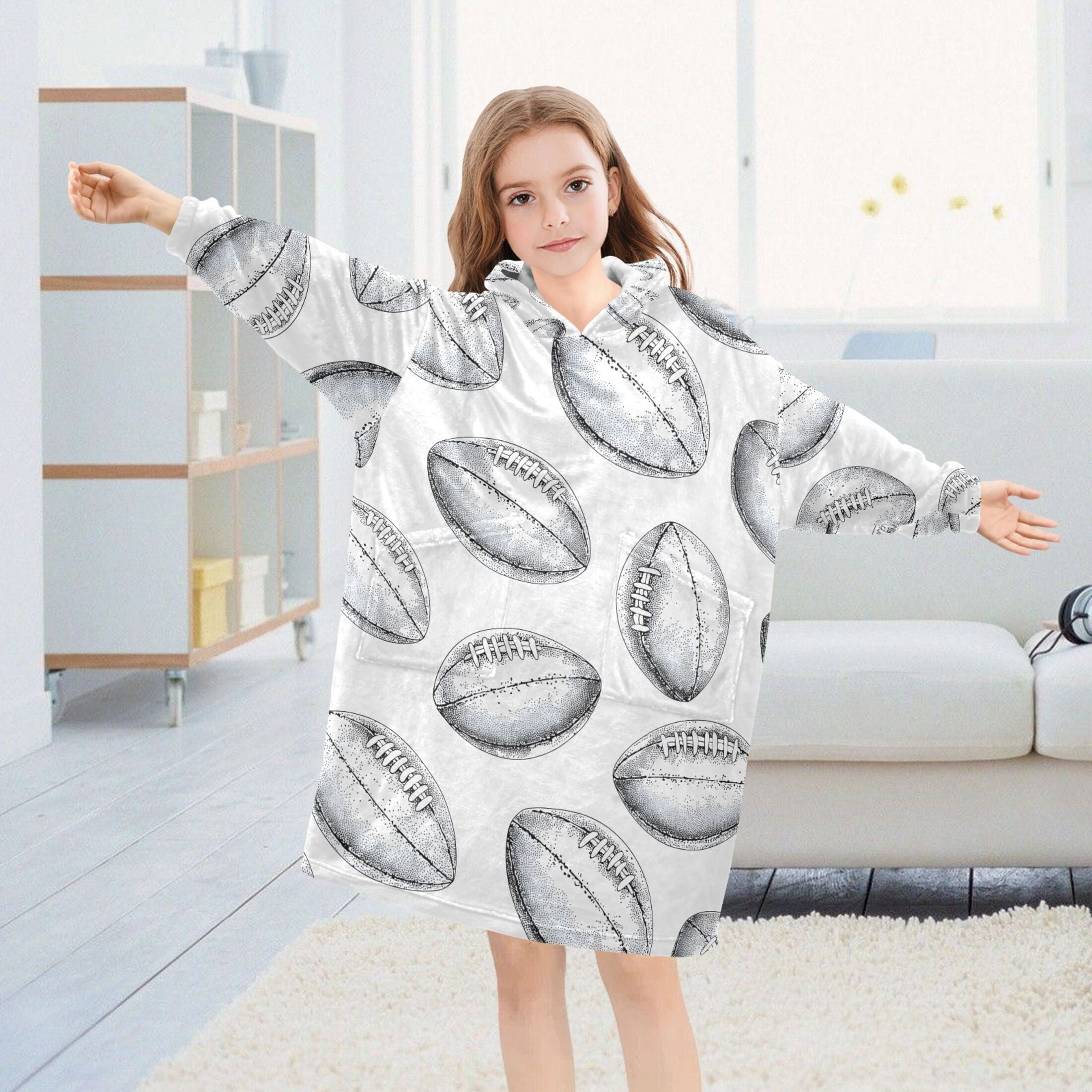 joogoo Blanket Hoodie for Retro Rugby Football Oversize Sweatshirt 3-14 YR L