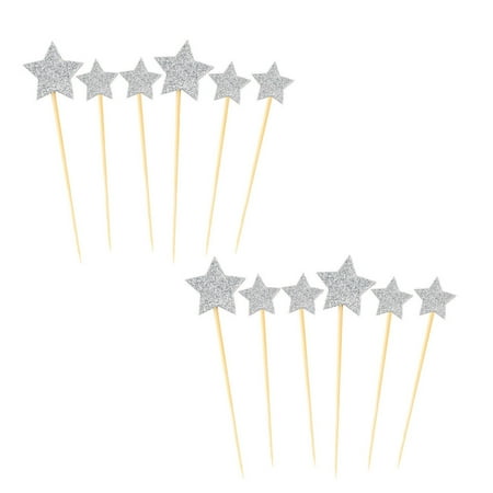 - Household Party Cupcake Star Shaped DIY Glittery Pick Topper Silver Tone 12 in 1