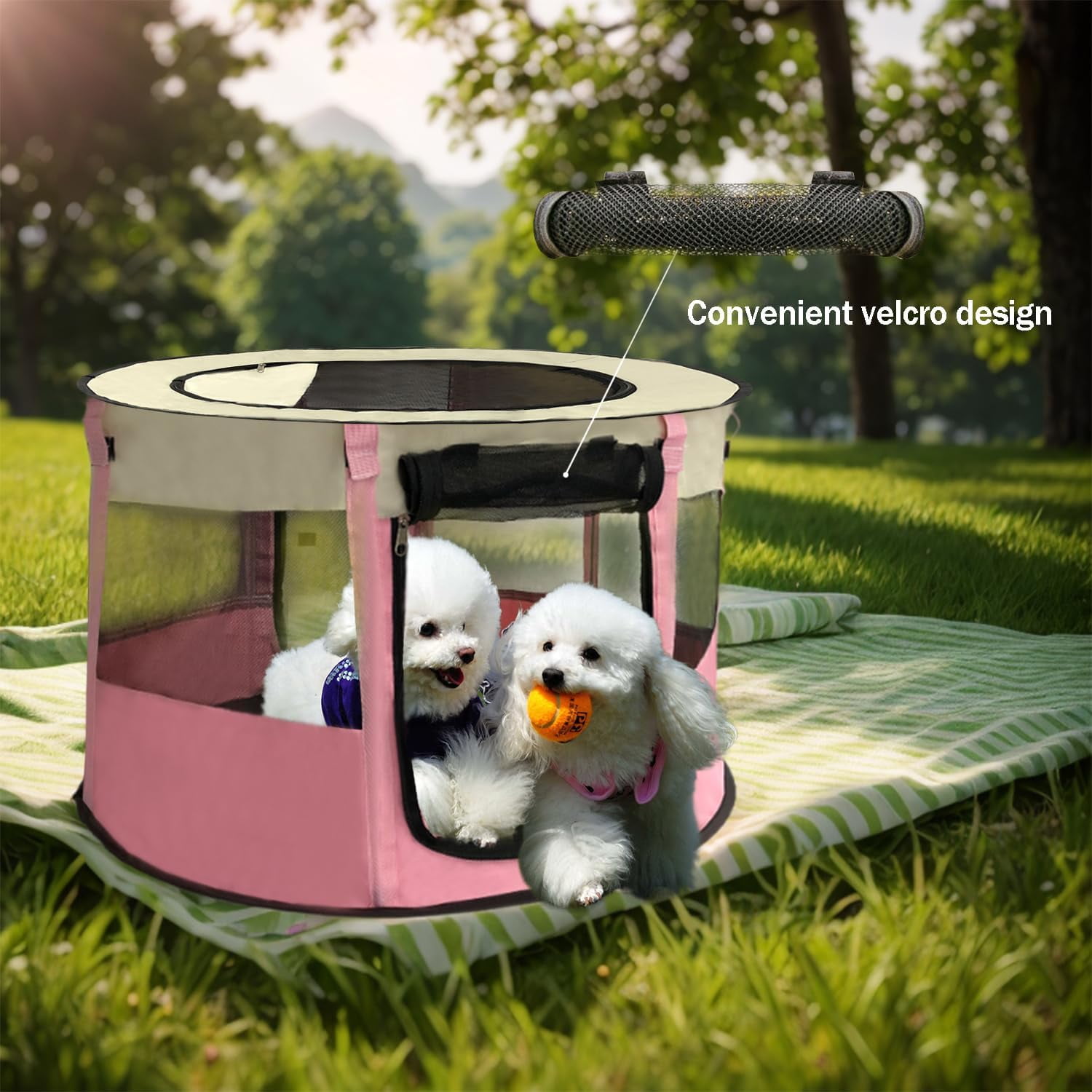 Cat Pen,Cat Cages Indoor,Portable Cat Enclosures Indoor,Foldable Dog & Cat Play Pen,Fit for Cat/Rabbit/Puppy,Ideal for Indoor,Outdoor and Camping Use,Cat House,S (Pink Round,28.34 * 28.34 * 15.74in)