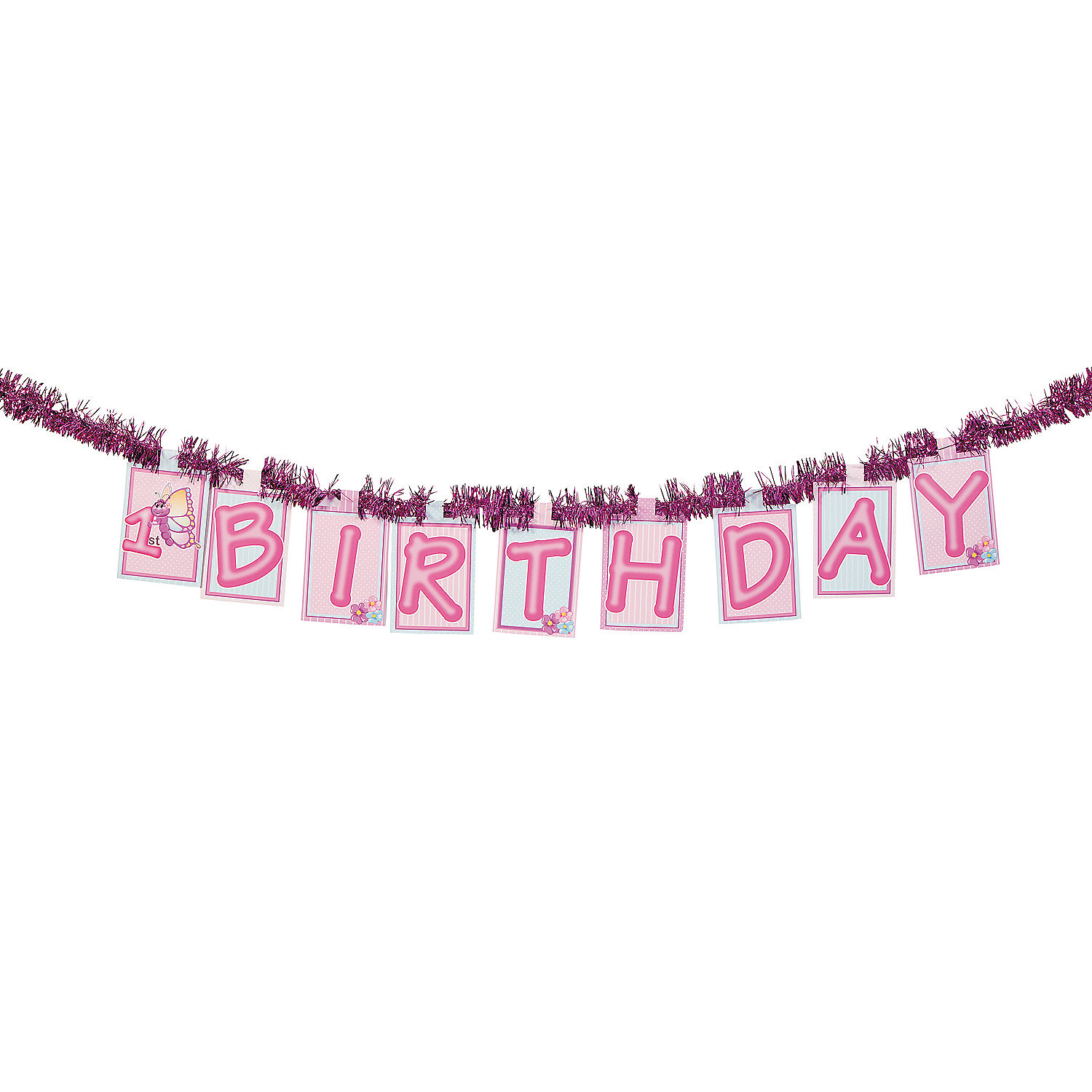 1ST BUTTERFLY TINSEL BANNER Party Decor 1 Piece