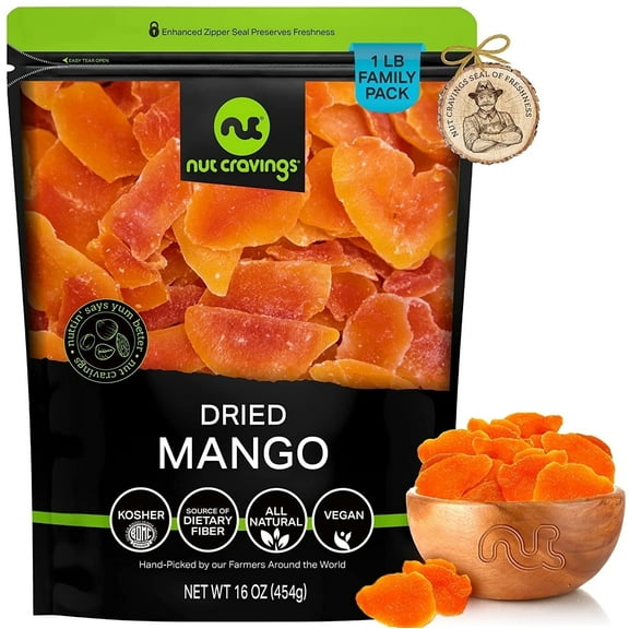 Nut Cravings Sun Dried Mango Slices, with Sugar Added (16oz - 1 lbs)