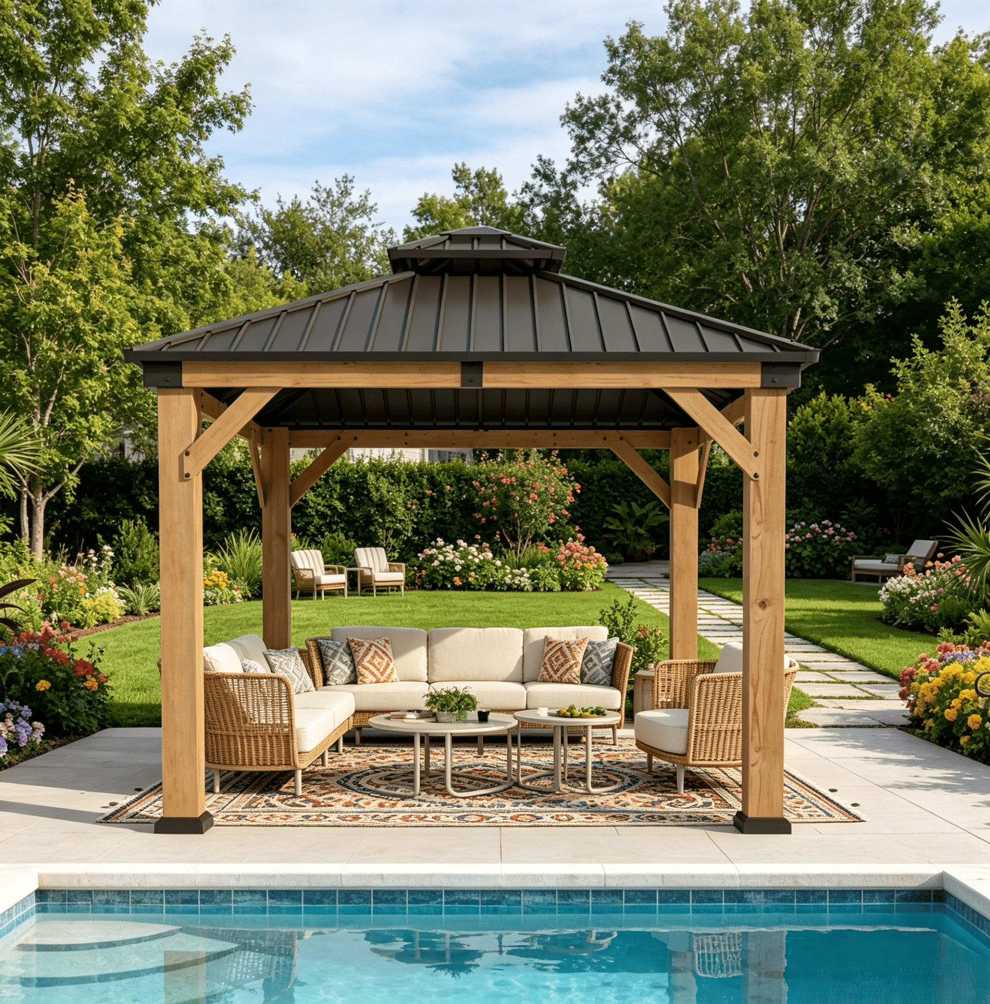 Clouddwell 10' × 10' Cedar Wood Hardtop Gazebo with Ventilated Double-Tier Metal Roof for Outdoor Patio & Backyard