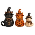 thumbnail image 6 of Fall Halloween Witch Cat Decor Set of 3, Rustic Sewing Texture Cat Resin Figurine, Cute Non-spooky Seasonal Ornaments for Halloween Home Display, 6 of 7