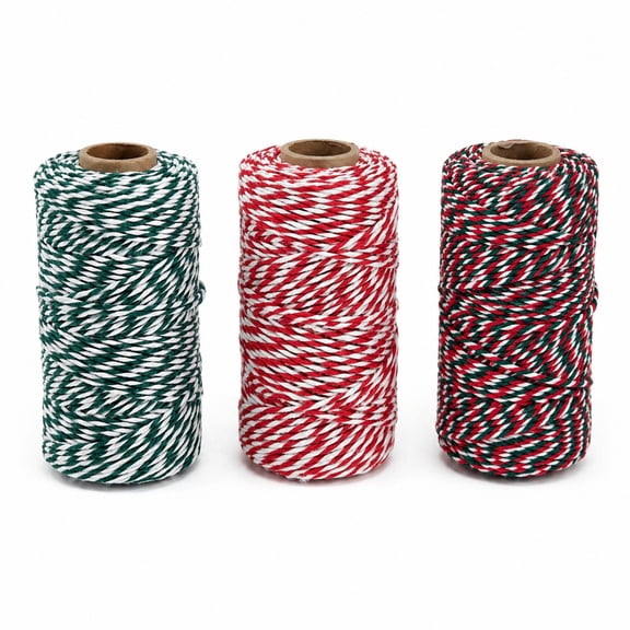 Kabuer Christmas Twine Cotton 3 Roll String Cord Rope for Gift Wrapping 984 FT Multi-color