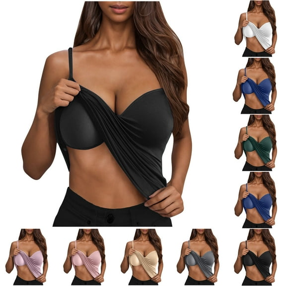 Otntypg Camisole Tops for Women Built in Bra Tank Tops for Women 2025 Bras No Underwire Yoga Tops Workout Sports Padded Cami Blue L