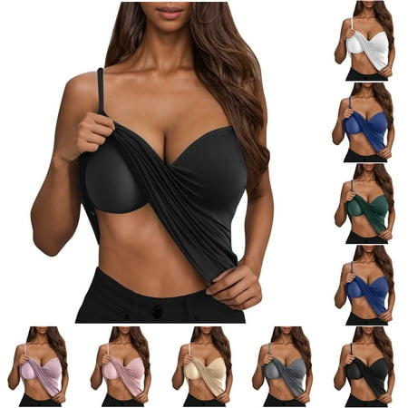 Otntypg Camisole Tops for Women Built in Bra Tank Tops for Women 2025 Bras No Underwire Yoga Tops Workout Sports Padded Cami Khaki L