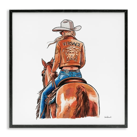 Stupell Industries Glam Cowgirl Jockey People Painting Black Framed Art Print Wall Art, 12 x 12