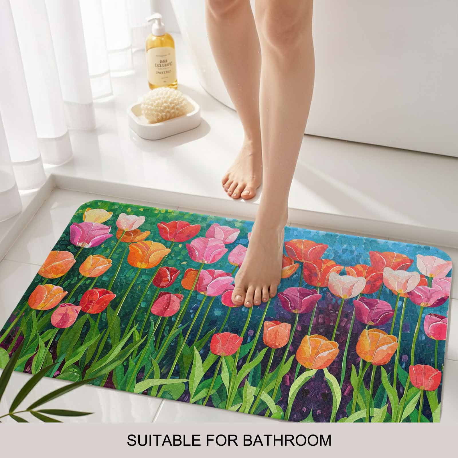 Colorful Spring Floral Doormat Outdoor Entrance 18"x30", Summer Botanical Oil Painting Absorb Moisture Dirt Door Mats, Non-Slip Rubber Backing Floor Mats Indoor, Low-Profile Front Door Rugs