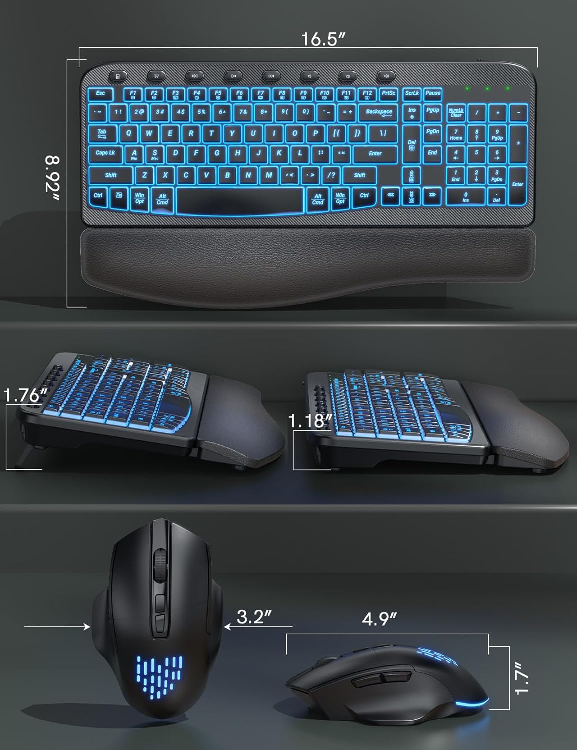 Wagpak Ergonomic Wave Keyboard and Mouse, Rechargeable RGB photo 8