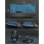 Wireless Keyboard and Mouse Combo - Ergonomic Wave Rechargeable Keyboard with Soft Leather Wrist Rest, RGB Backlit -Black