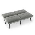 thumbnail image 5 of PAPROOS Convertible Futon Sofa Bed, 63'' Folding Sofa Bed Couch, Velvet Upholstered Futon Couch, Sofa Bed Couch, Loveseat Recliner Sleeper for Living Room, Small Space, Apartment, Aqua Grey, 5 of 7