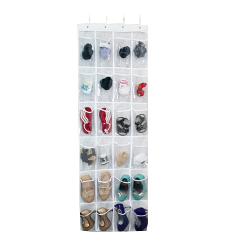 Mainstays Shoe Organizer 24 Clear Pockets Over The Door 19”x64” White Nonwoven 