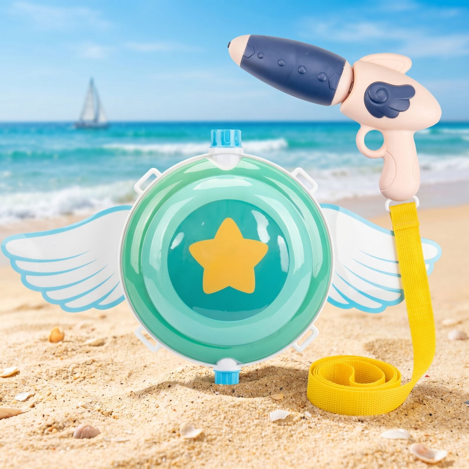 Children's Backpack Water Gun 2000ML Large Capacity Sprayer Toy with Green Star Wings Design for Outdoor Summer Play Kids 3-12 Years Beach Park Garden Fun