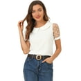 thumbnail image 1 of Blusa de manga corta con cuello redondo y cuello Peter Pan para mujer, estilo vintage, con lunares, manga de malla blanco XL, 1 of 6