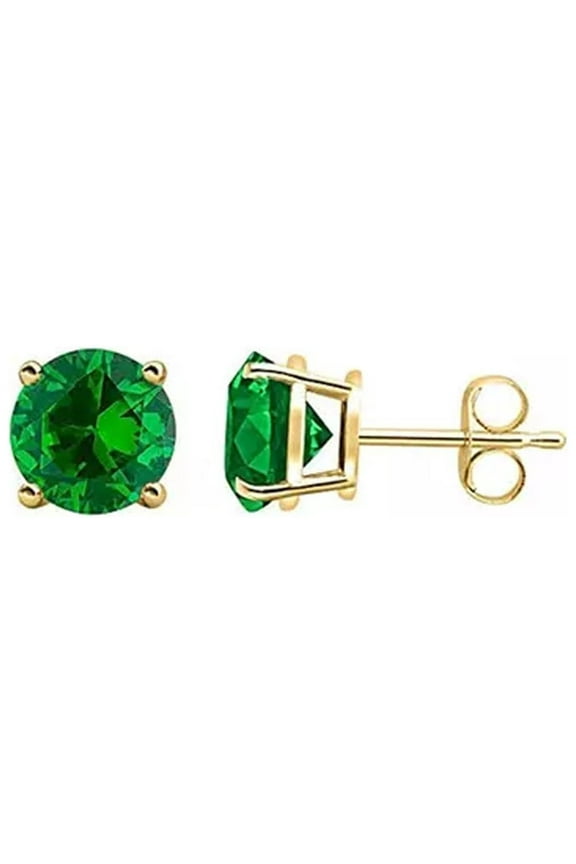 10k Yellow Gold Plated 3 Ct Round Created Emerald Stud Earrings