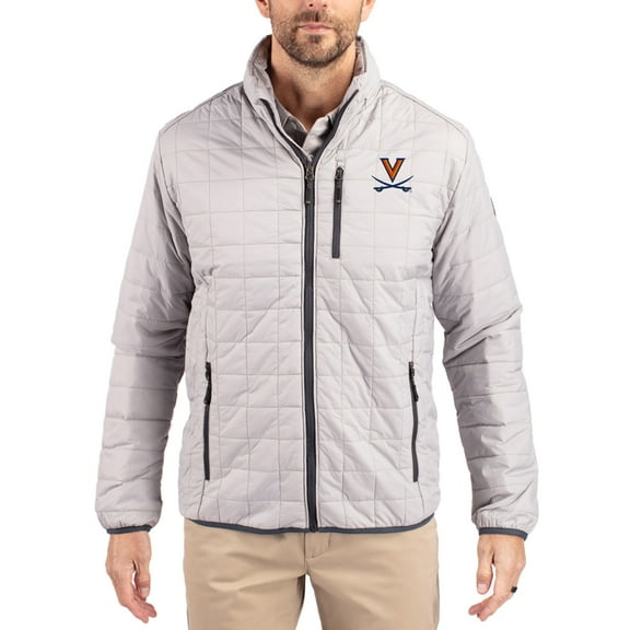 Men's-Cutter & Buck  Gray Virginia Cavaliers Rainier Eco Insulated PrimaLoft Full-Zip Puffer Jacket