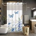 thumbnail image 5 of Blue Butterfly Flowers No Hooks Shower Curtain with Snap-in Liner Spring Floral Shower Curtains for Bathroom, Waterproof, Easy Install, Washable 36"x78", 5 of 9