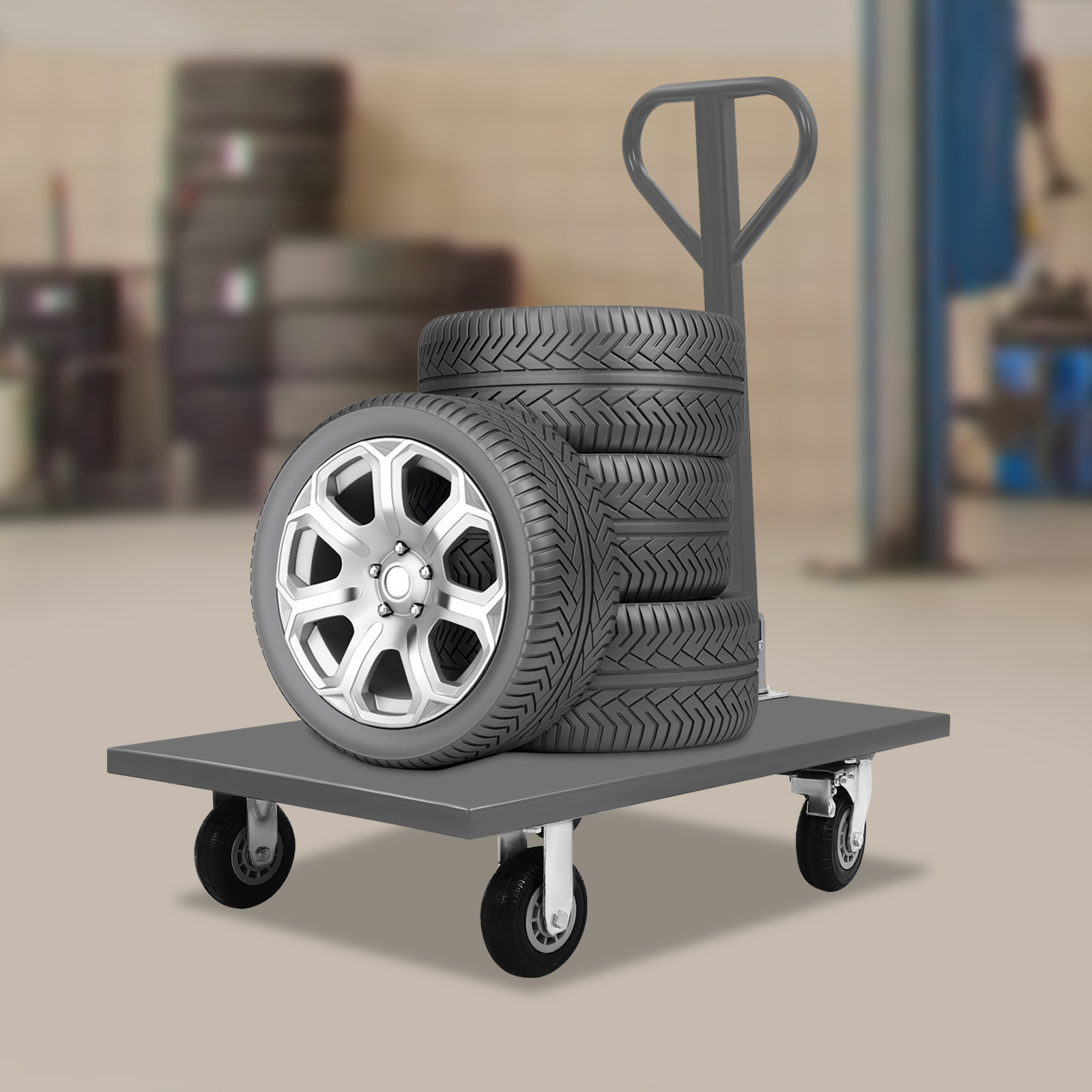 2000 lbs 360 ° Rotatable Industrial Flat Dolly Cart Heavy Duty Cart Flatbed Hand Truck with 4 Wheels