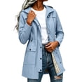 thumbnail image 3 of CFLVAEK Long Raincoat for Women Waterproof Lightweight Hooded Rain Jackets Drawstring Waisted Outdoor Hiking Windbreaker Light Blue L, 3 of 10