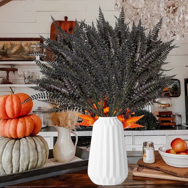 Set de 5 plantas artificiales de Halloween | Plantas verdes de plástico negro para decoración de interior y exterior | Arreglos florales en jarrones y macetas de 40 cm