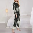 thumbnail image 3 of Salouo Double Exposure Cat Forest Pattern Women's Pajamas Set Long Sleeve Button Down Sleepwear Soft Pj Lounge Sets for women 2 Piece Pjs Set with Long Pants-XX-Large, 3 of 7